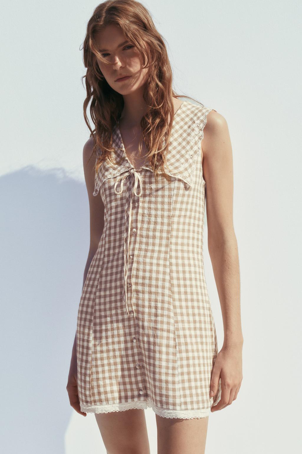 GINGHAM SHORT DRESS WITH PETER PAN COLLAR