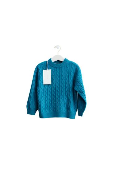 Zara ZARA TIMELESS - 100% WOOL CABLE-KNIT SWEATER - Petrol blue