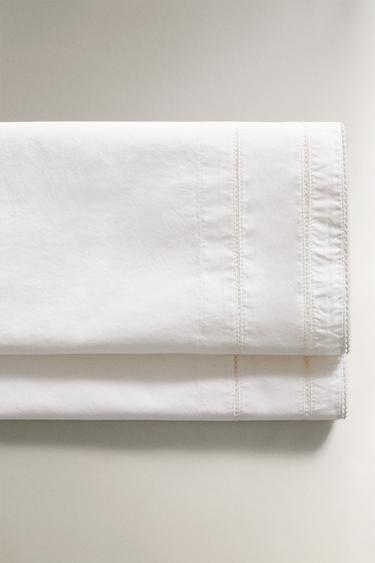 HEMSTITCHED POPLIN MINI COT SHEET SET - Oyster-white by Zara - Image 1
