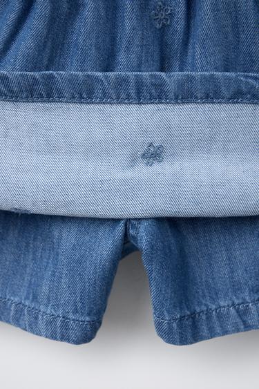 EMBROIDERED FLORAL DENIM BERMUDA SKORT - Blue by Zara - Image 3