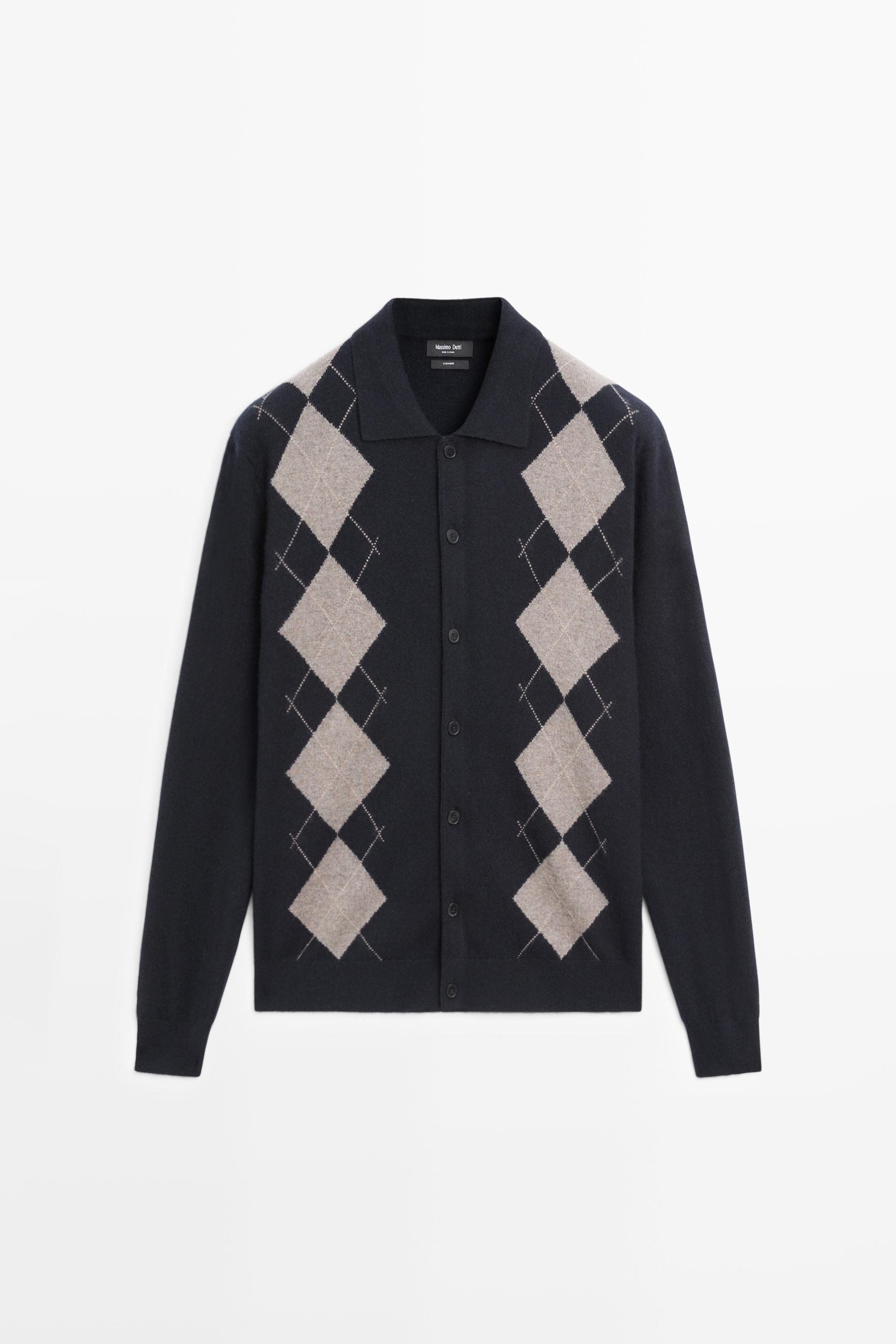 100% cashmere argyle cardigan with buttons