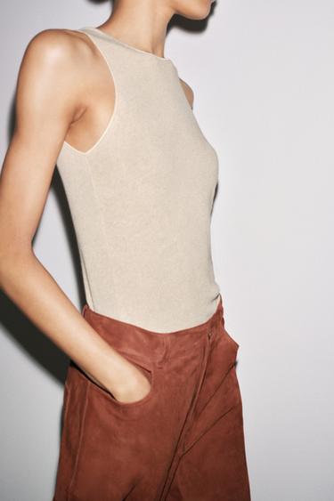 CAMISETA CON LINO MANGA SISA - Crudo de Zara