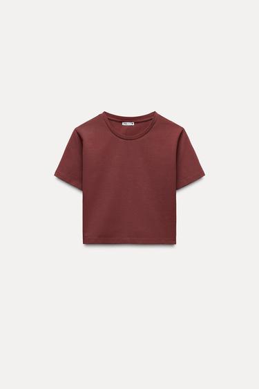 CROPPED STRETCH T-SHIRT - Light burgundy by Zara