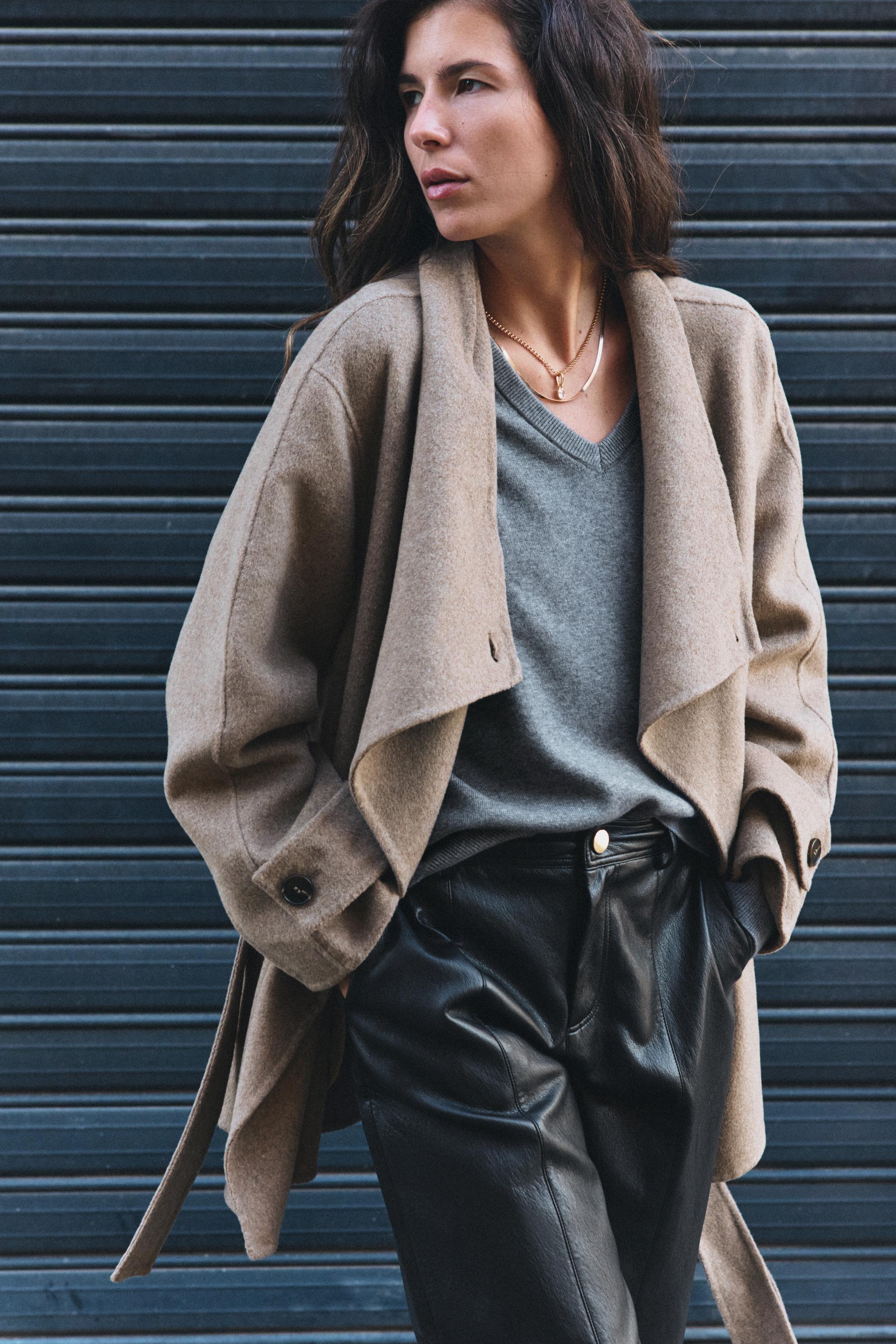 ウール混紡ベルト付きダブルブレストコート - ミンク | ZARA Japan / 日本