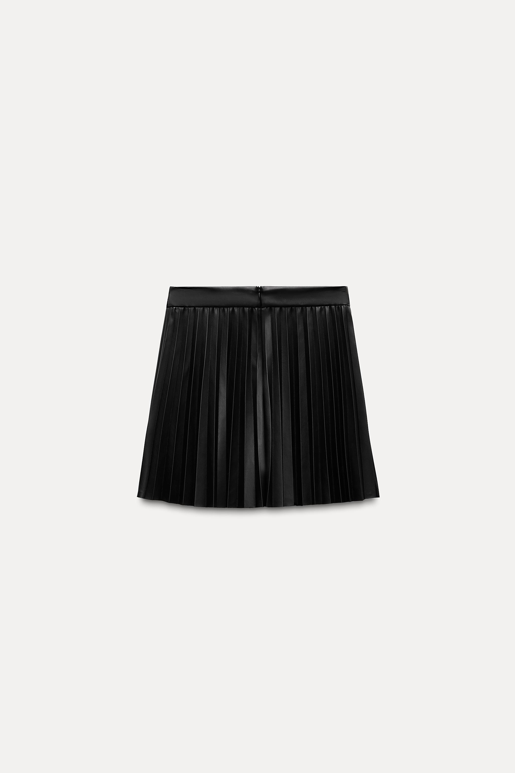 Black leather pleated skirt zara best sale