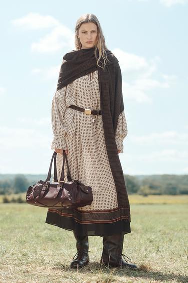 Zara LIMITED EDITION LONG LEATHER BAG - Burgundy Red