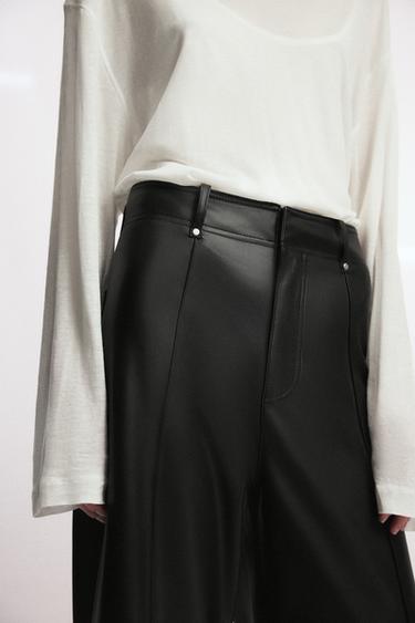 ZW COLLECTION WIDE-LEG FAUX LEATHER TROUSERS - Black by Zara