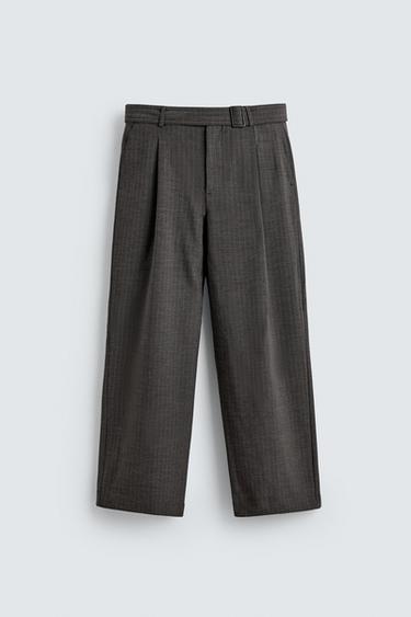 PANTALÓN RAYAS CINTURÓN - Gris oscuro de Zara - Imagen 0