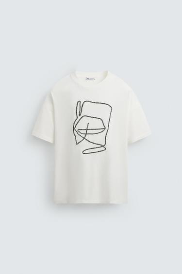 CAMISETA COM BORDADO CONTRASTE - Branco da Zara