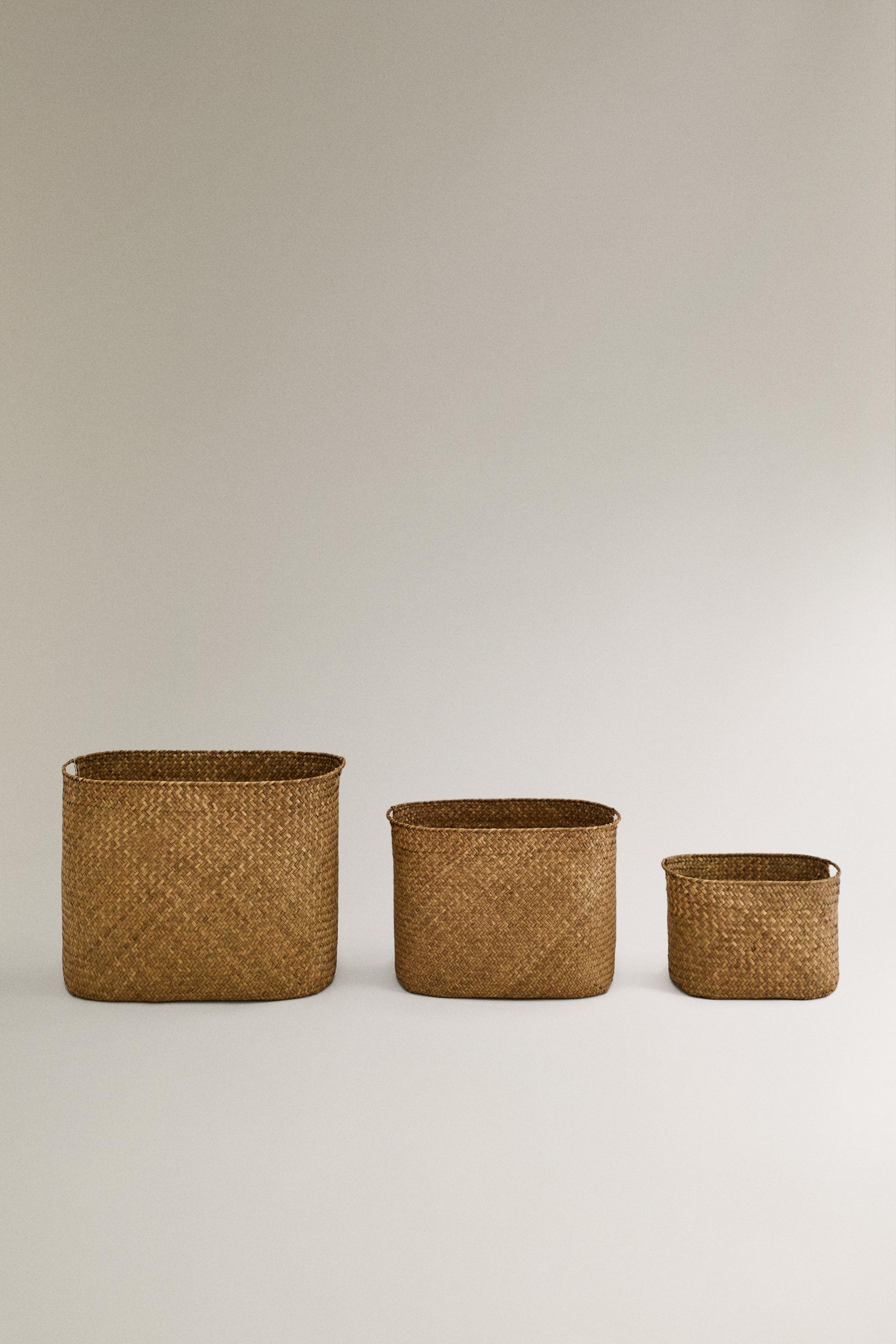 OVAL BASKET WITH HANDLES — Light beige