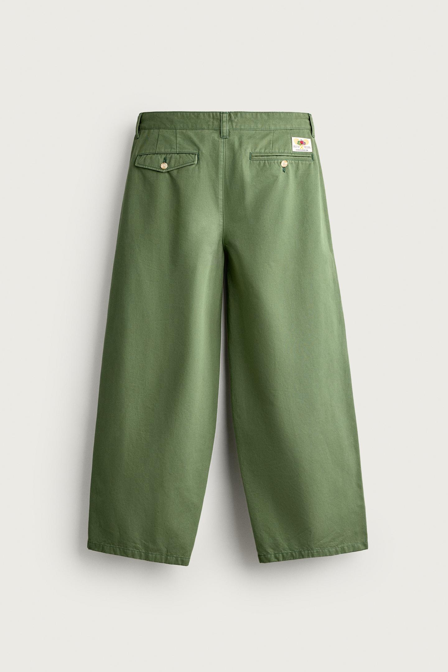 Мужские брюки Zara Fruit OF the Loom™ Pleated Chino, цвет: Зелёный — фото 7