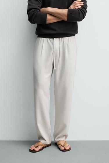 REGULAR FIT 100% LYOCELL TROUSERS - Pearl grey by Zara