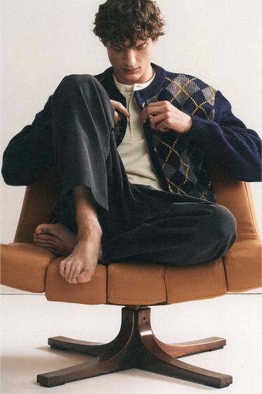 100% WOOL ARGYLE CARDIGAN - Blue by Zara