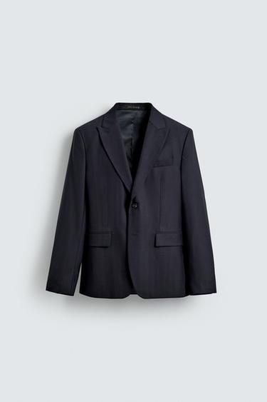 Zara HERRINGBONE SUIT BLAZER - Navy blue