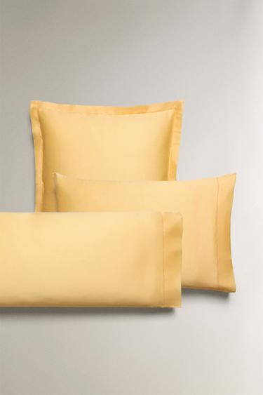 (300 THREAD COUNT) SATEEN PILLOWCASE WITH TRIM - Yellow by Zara - Image 0