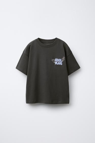 Zaras T-SHIRT MED TRYCK - Grå antracit