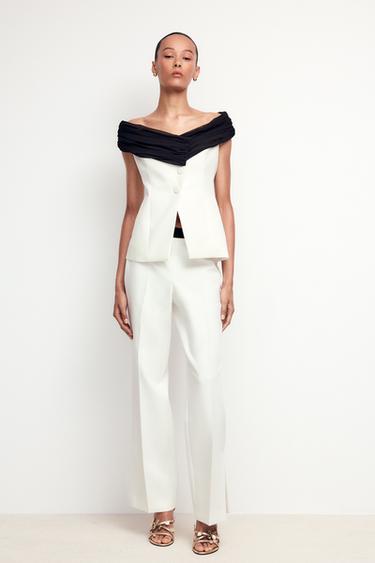 CONTRAST WAIST TROUSERS - Ecru by Zara
