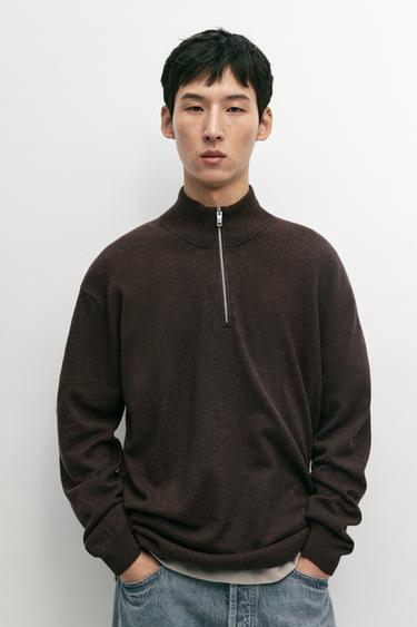 Mock neck knit sweater with zip — Chocolate 2