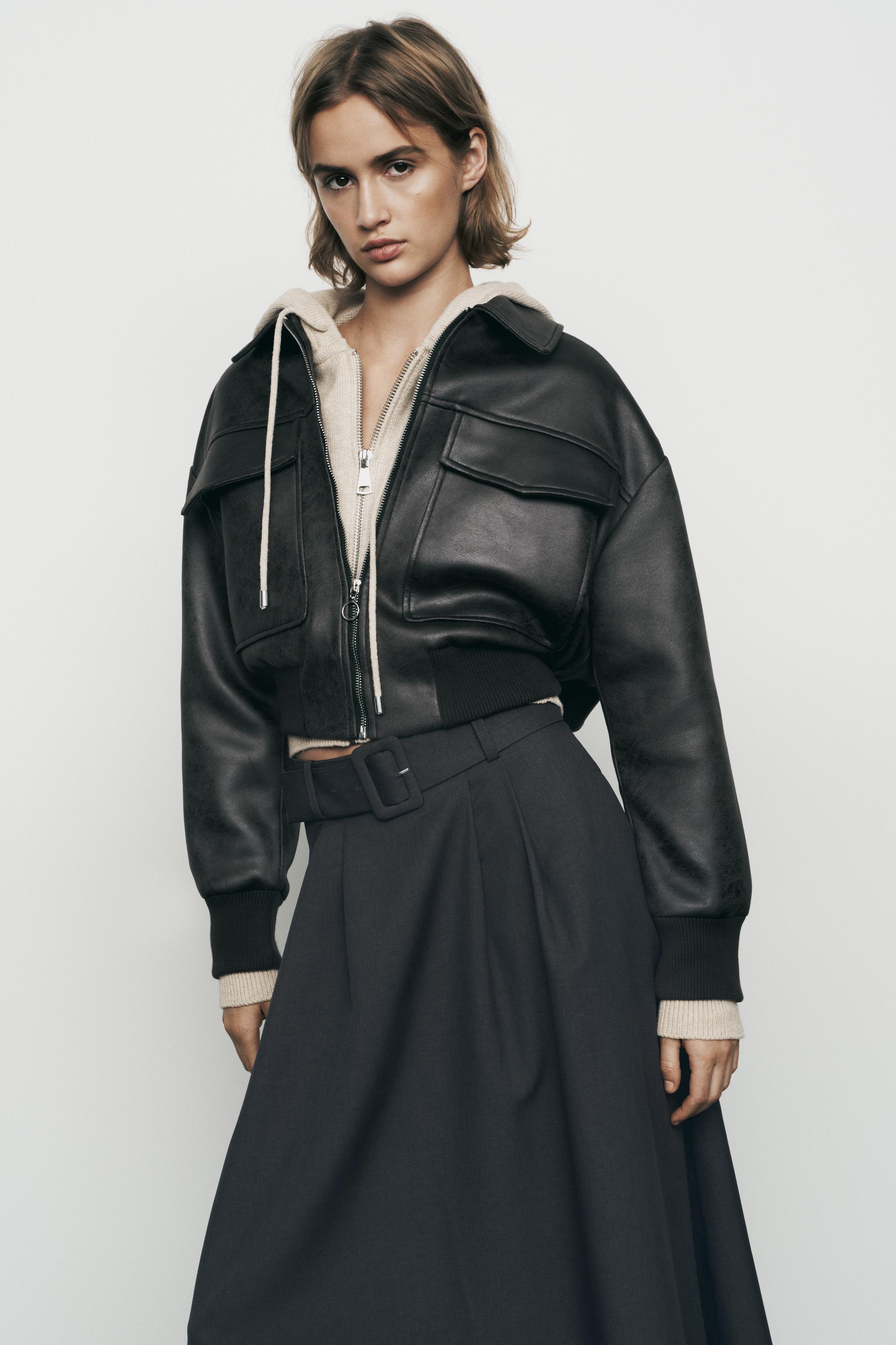 Zara Leather Bomber offers Jacket