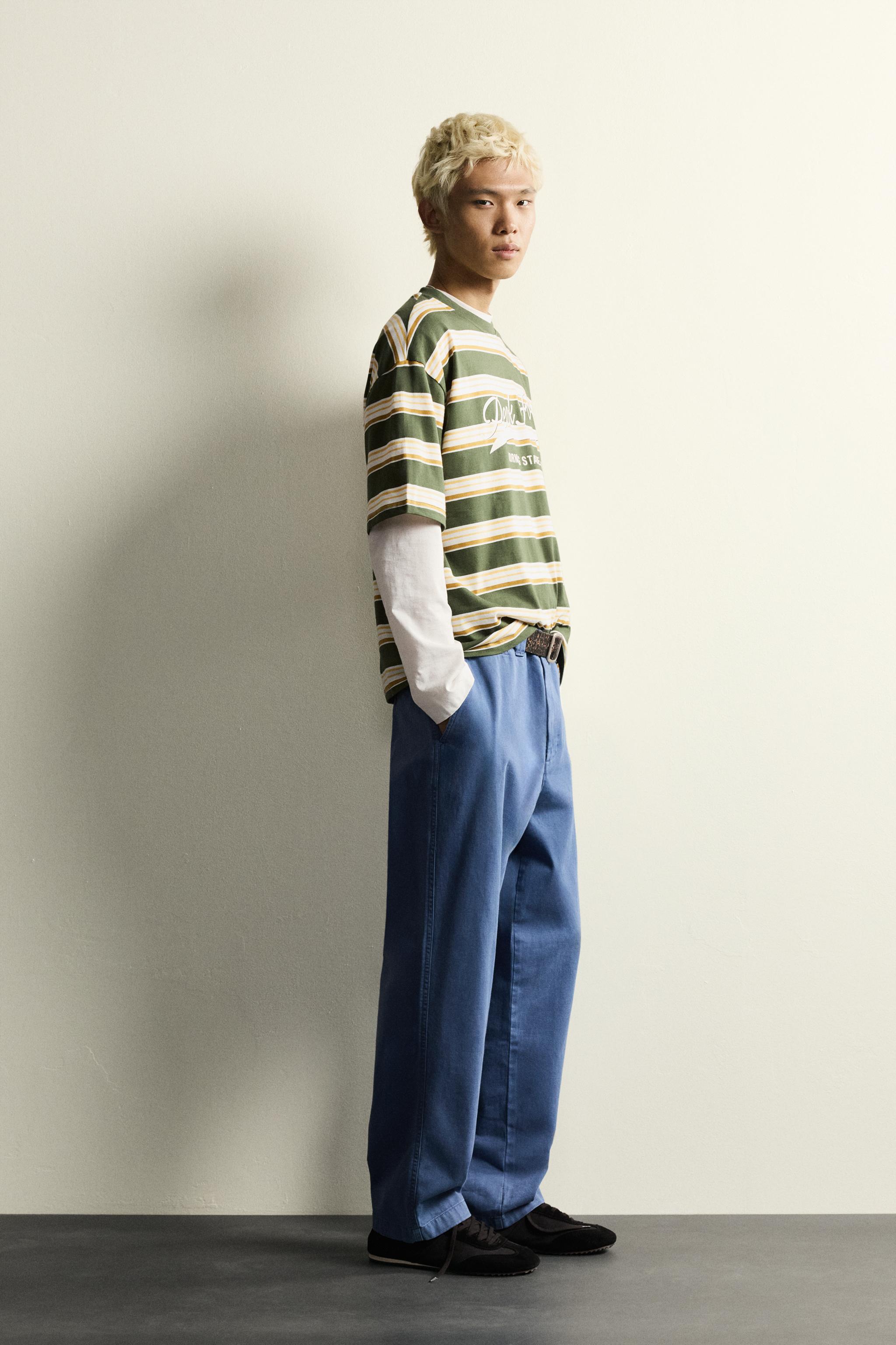 RELAXED FIT STRIPED TEXT T-SHIRT