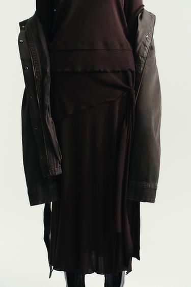 JUPE MIDI SOFT - Marron chocolat de Zara - Image 1