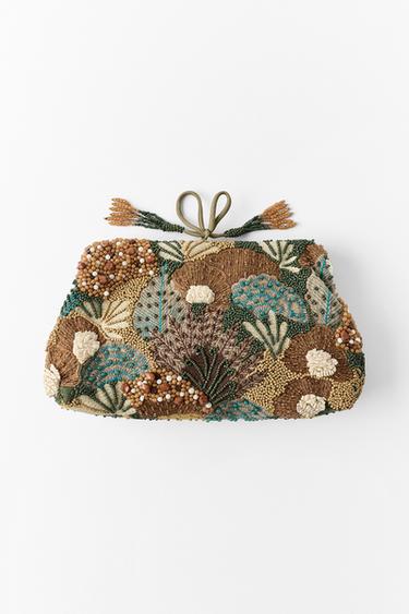 Zara BEADED EMBROIDERED CLUTCH - Multicolored