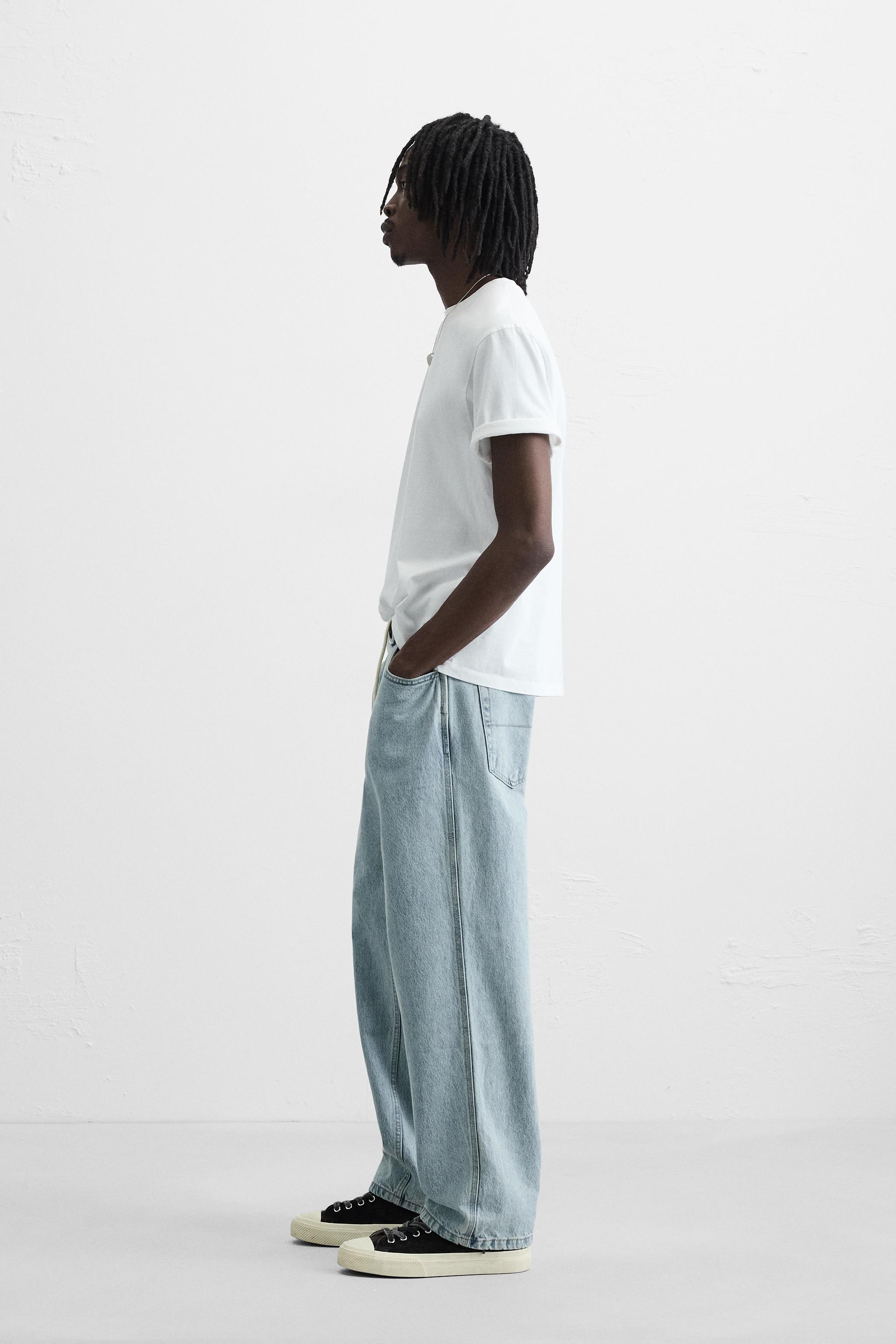 リラックスフィットコード付きデニムパンツ - ストーン | ZARA