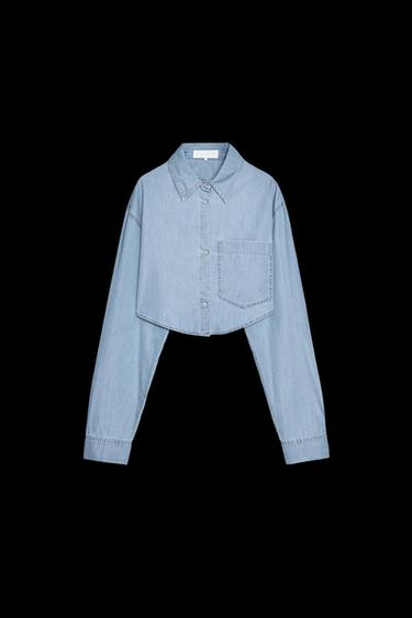 CAMISA CROP DENIM TRF - Azul de Zara - Imagen 0