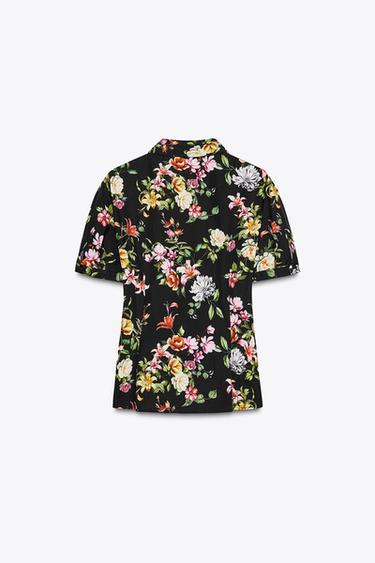 FLORAL PRINT POPLIN TOP - Black / Green by Zara - Image 5