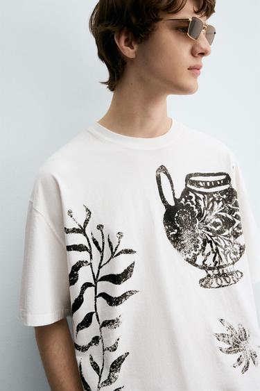 CONTRAST PRINT T-SHIRT - Ecru by Zara - Image 4