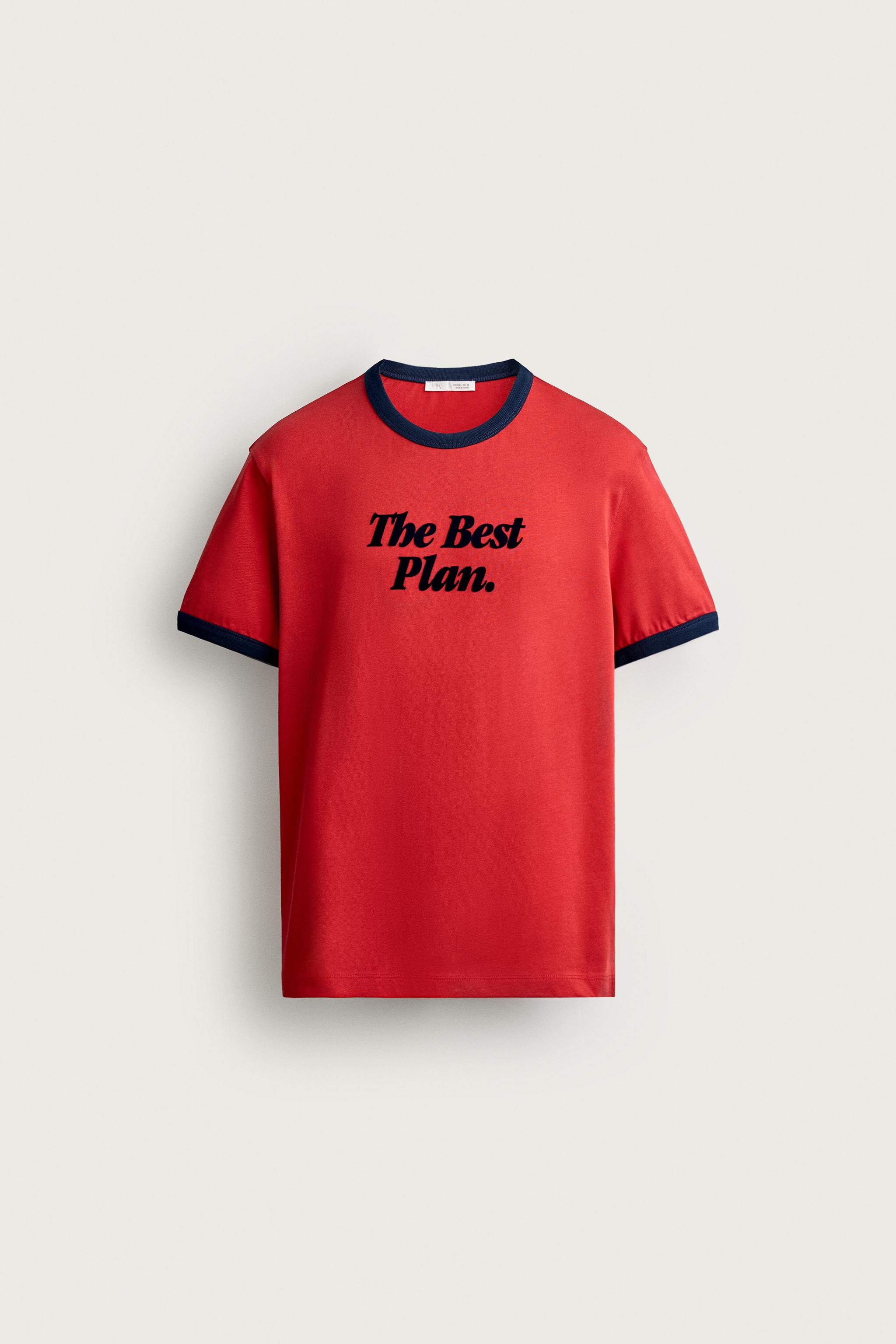 RINGER CONTRAST RIB TEXT T-SHIRT