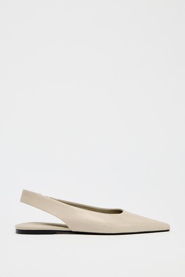LEATHER SLINGBACK BALLERINA - Ecru White by Zara
