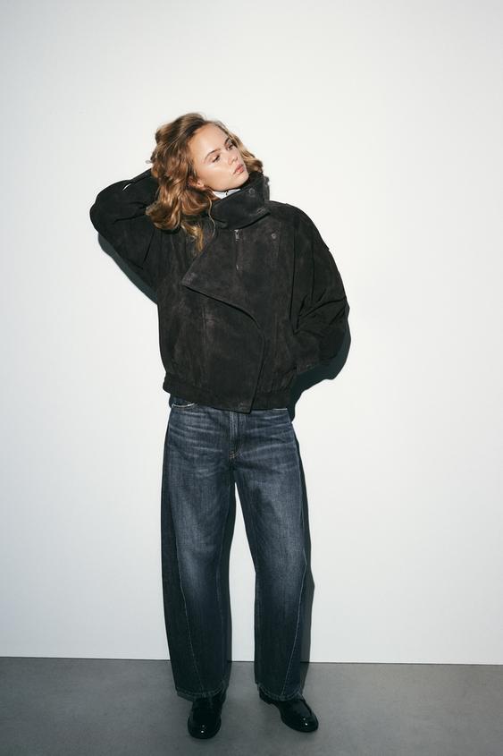 100% SUEDE BIKER JACKET WITH COVERED BUTTONS