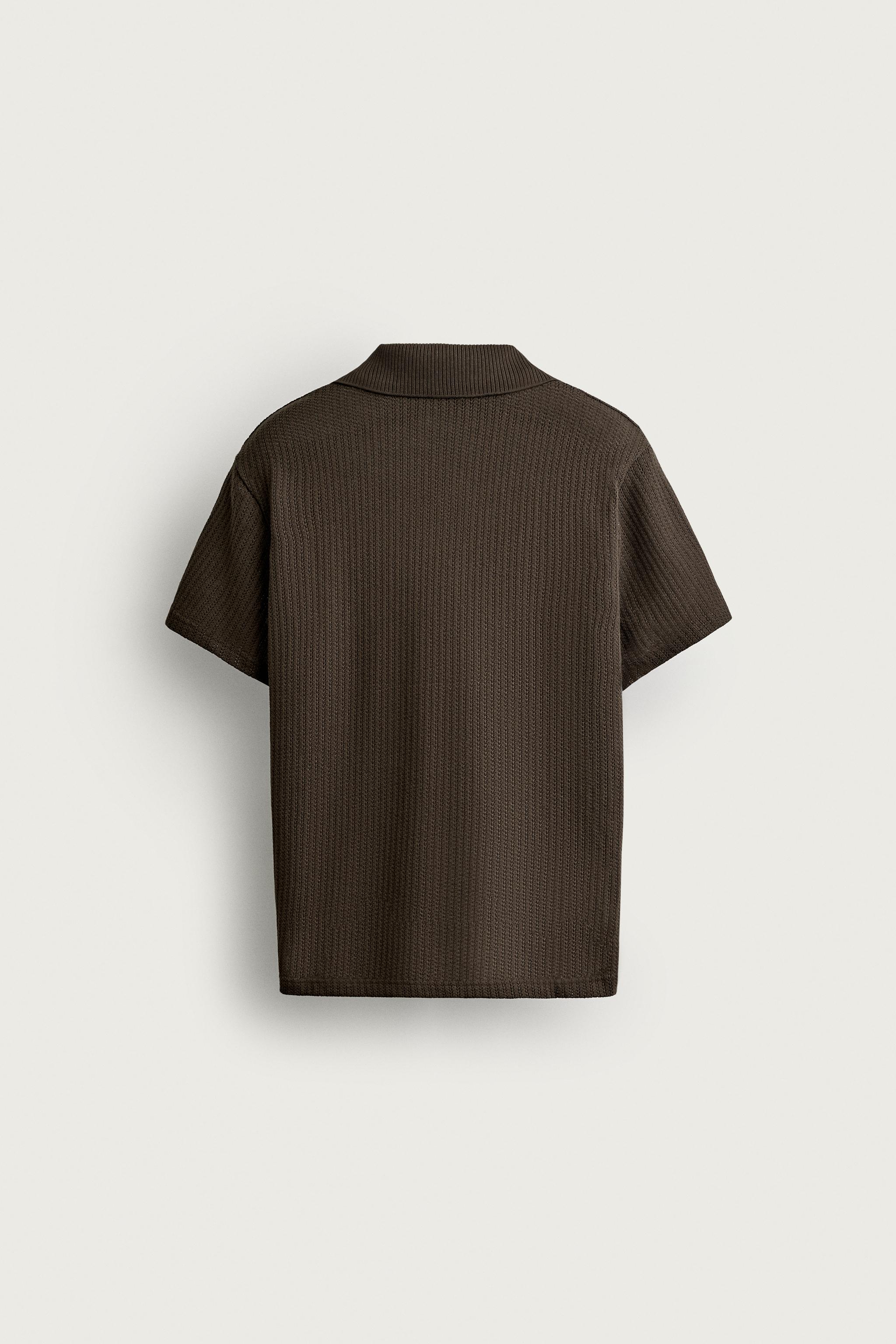 Мужские рубашки Zara REGULAR FIT OPEN-KNIT POLO — фото 9