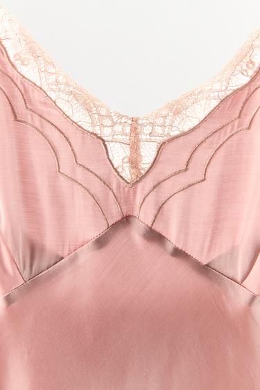 SATIN-FINISH DRESS WITH VISCOSE AND LACE - Pastel pink by Zara - Image 6
