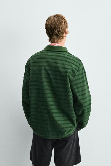 STRIPED JACQUARD TOWELLING POLO SHIRT - Green by Zara - Image 2