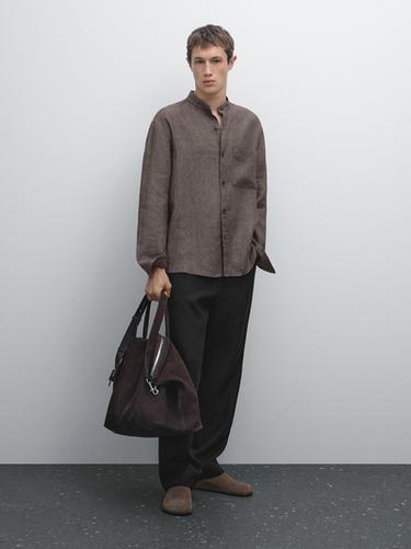 Zara Relaxed fit overshirt with a stand collar - Brown