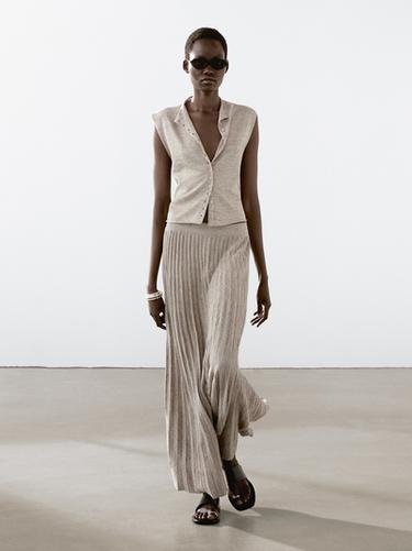 Jupe midi chinée lin mélangé - Gris de Zara