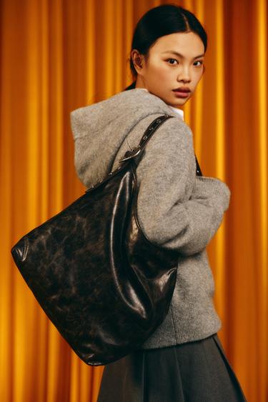 Zara 鉚釘托特包 - 巧克力色