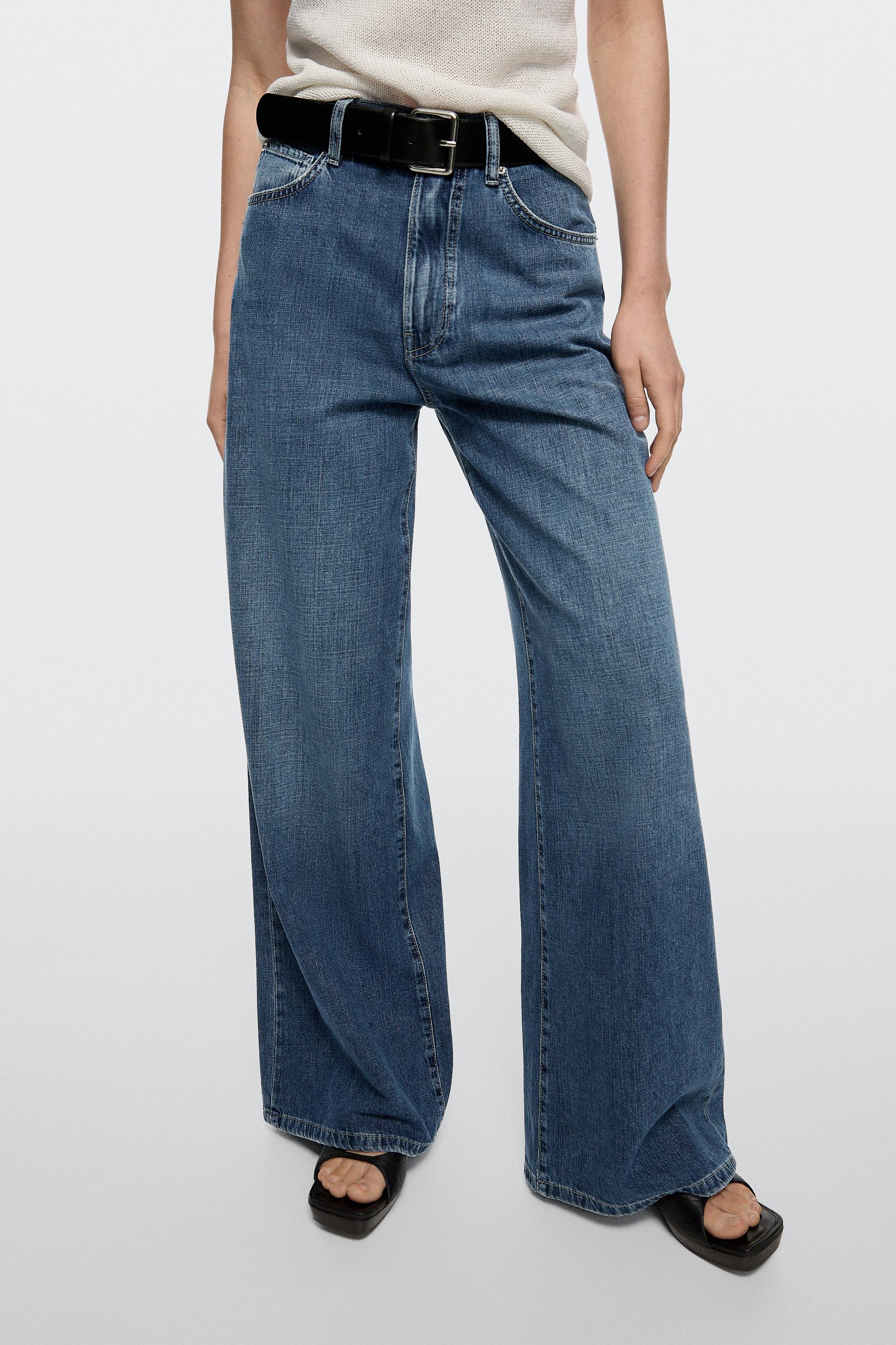 High-waist wide-leg jeans — Mid-blue