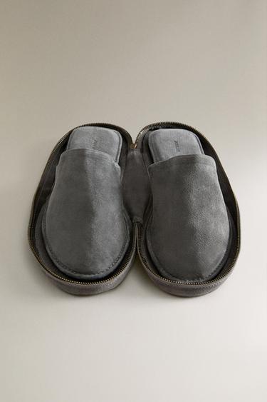 LEATHER SLIPPERS WITH CASE - Grey by Zara - Image 2
