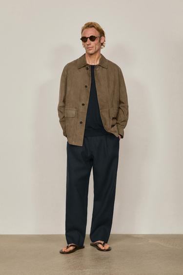 Zara Suede leather overshirt with pockets - LIMITED EDITION - Light green - Image 0