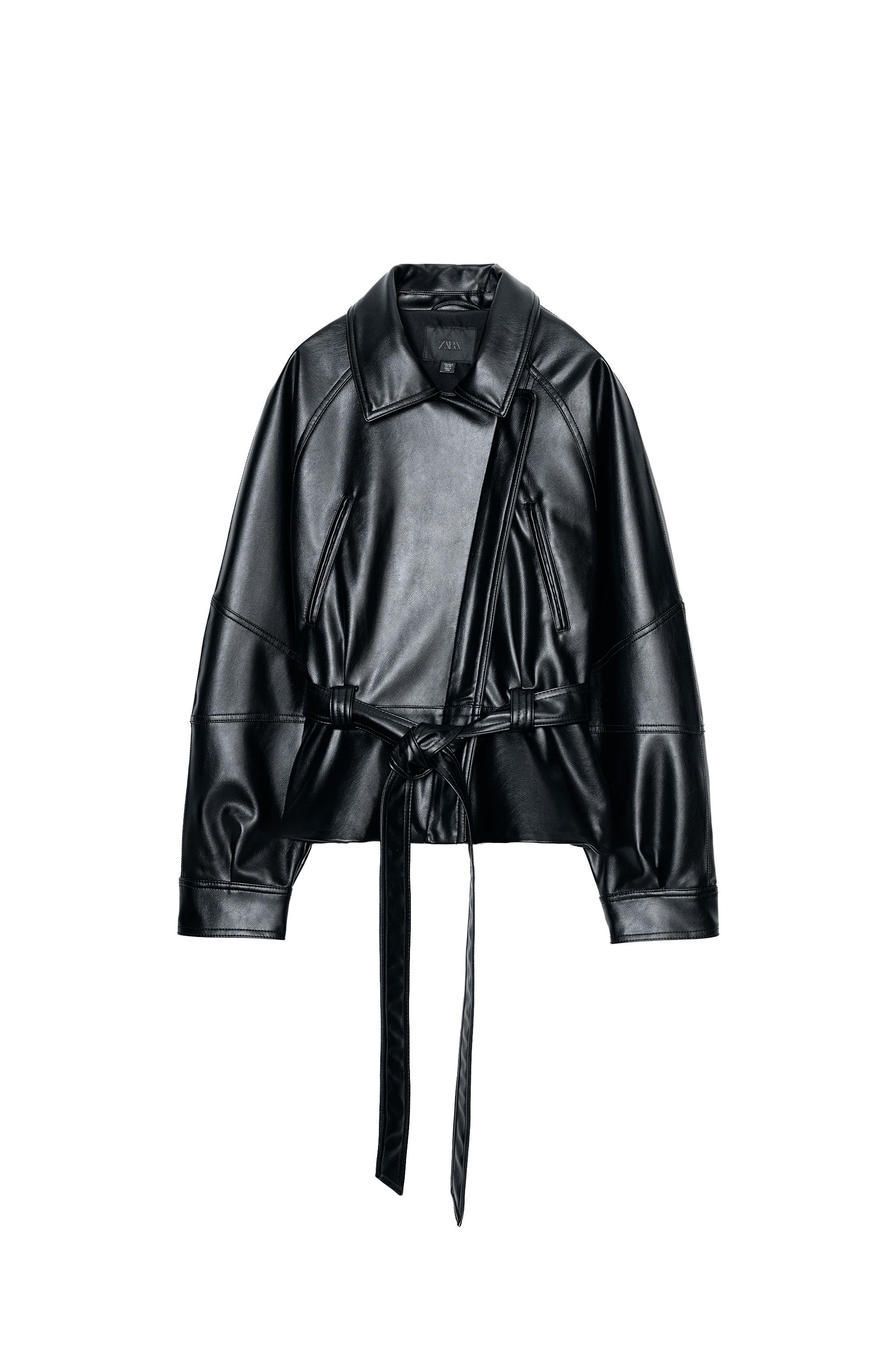 BELTED LEATHER EFFECT JACKET