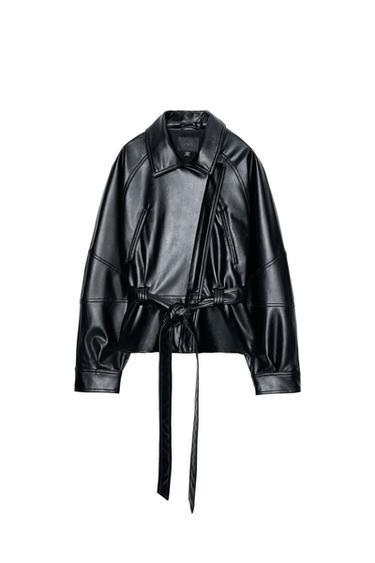 BELTED LEATHER EFFECT JACKET - Black by Zara