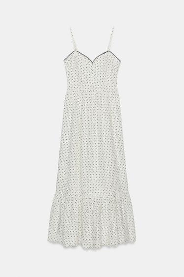 PRINTED MIDI DRESS WITH CUTWORK EMBROIDERY - Ecru / Navy by Zara - Image 7