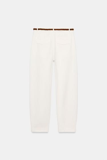 CHINO TROUSERS WITH BRAIDED BELT - Ecru by Zara - Image 5