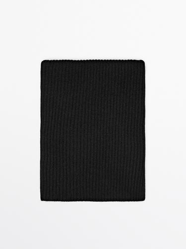 Zara Ribbed 100% cashmere scarf - Black