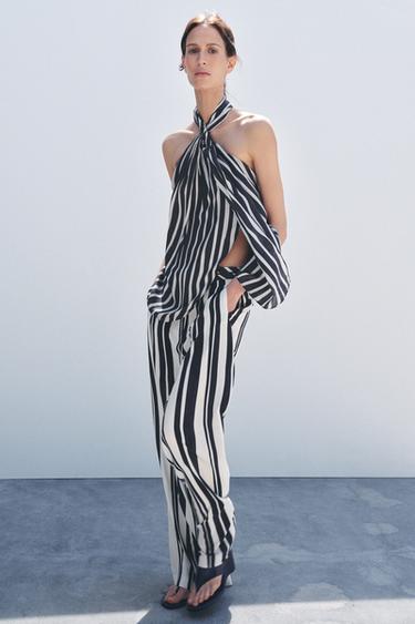 Zara ZW COLLECTION STRIPE HALTER TOP - striped - Image 0