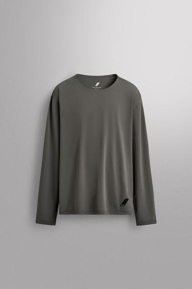 Zara 圖紋長袖跑步機能 T 恤 - 中灰色