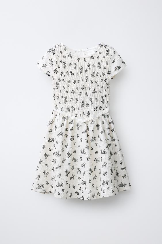 Zara - Smocked Floral Dress - Black / Ecru - 9-10 Years (55,1 Inches) - Kids Zara - Smocked Floral Dress - Black / Ecru - 9-10 Years (55,1 Inches) - Kids